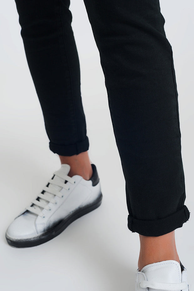 Black Boyfriend Pants With Sequin Pocket Detail