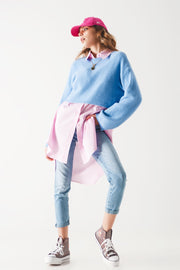 Fluffy Cropped Jumper in Blue