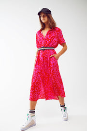 Animal Print Buttoned Dress in Fuchsia