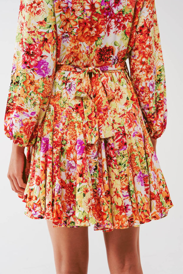 Mini Dress With Ruffles in Multicolor Floral Print