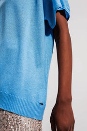 Short Sleeve Jumper With v Neck in Blue