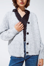 Grey Cardigan With a Deep v Neck With Lace Detail