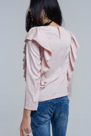 Top With Ruffle Detail in Pale Pink