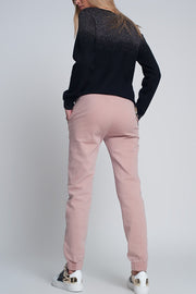 Cuffed Utility Pants With Chain in Pink