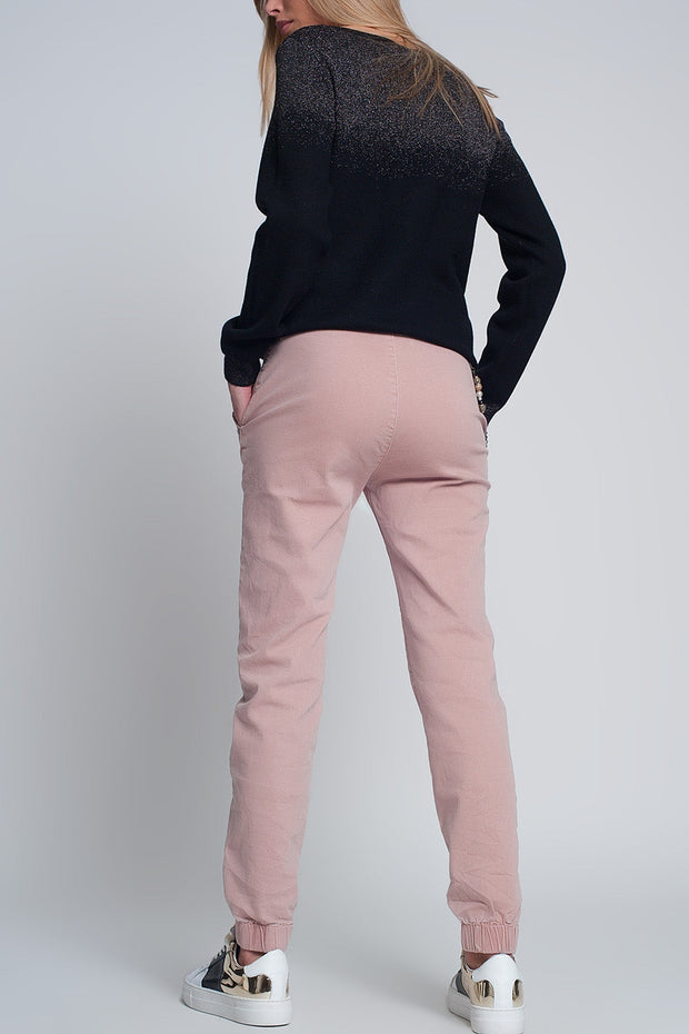 Cuffed Utility Pants With Chain in Pink