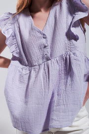 Cotton Tank Top With Ruffle Sleeves in Lilac