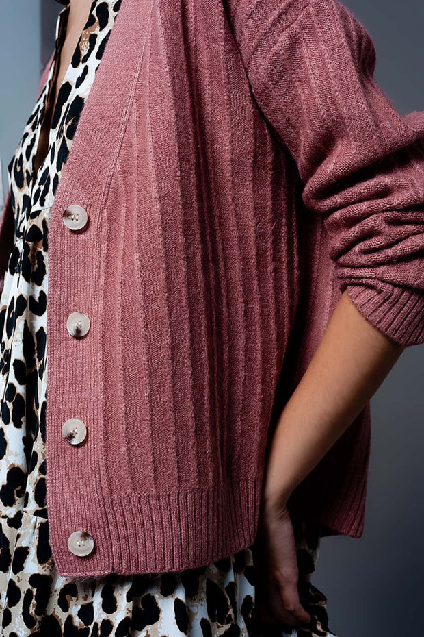 Cardigan With Balloon Sleeve in Pink