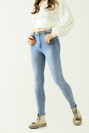 Five-Pocket Skinny Jeans in Stretch Denim With Strass Detail All Over