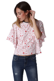 Relaxed Angel Sleeve Top in Black Star Print