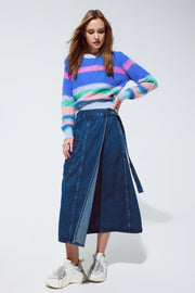 Multi Colored Sweater With Stripes Pink and Blue