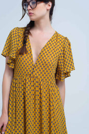 Yellow Dress With Flight and Geometric Pattern