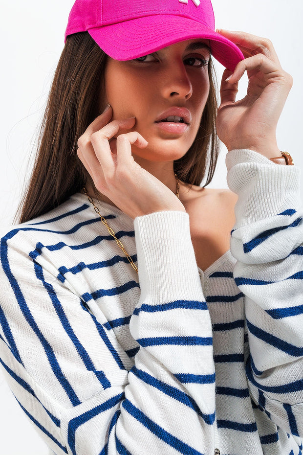 Button Down Cream Cardigan Top in Stripe