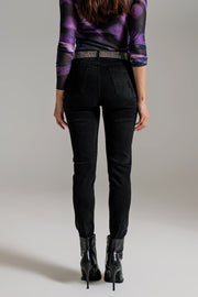 High Waisted Skinny Jeans Distressed at the Hem in Black