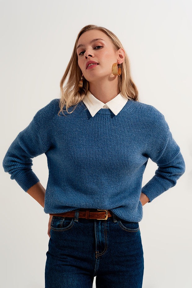 Blue Crew Neck Jumper