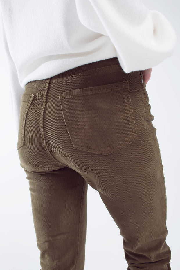 Skinny Cord Pants in Olive Green