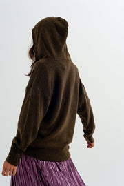 V Neck Hoodie Jumper in Green