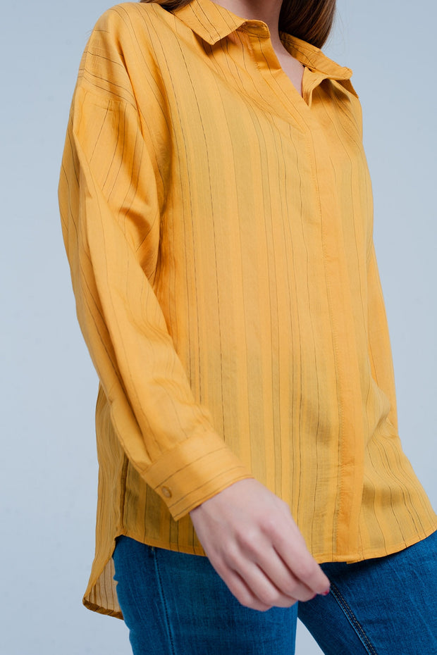 Mustard Shirt Thin Black Stripes