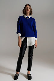 Blue Chunky Knitted Relaxed Jumper