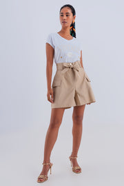 Longline Wide Leg Bermuda Shorts in Beige