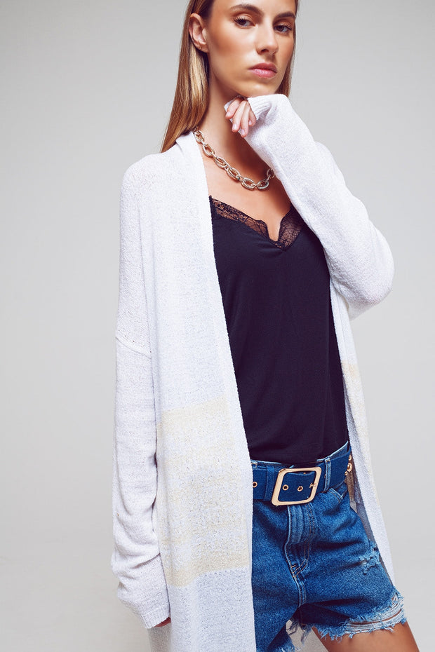 Midi Colourblock Cardigan in White