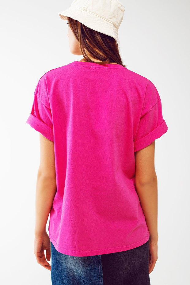 T-Shirt With Good Vibes Text in Fuchsia