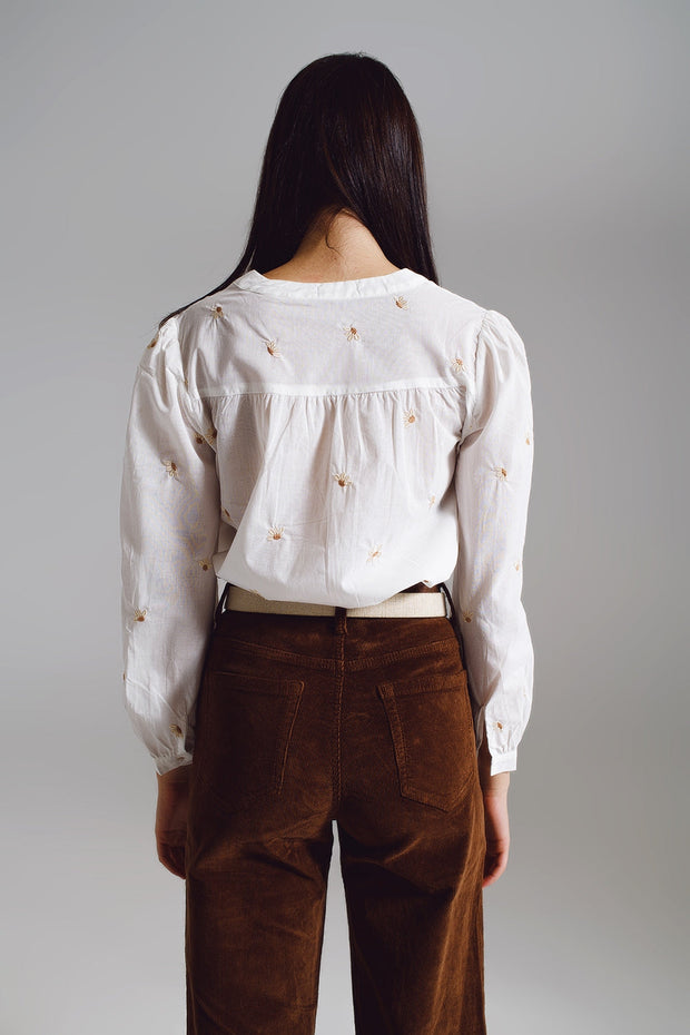 Cotton Blouse With Daisy Embroidery Detail