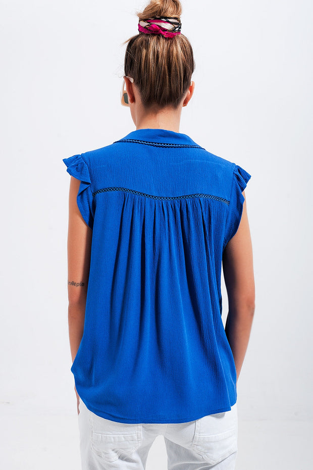 Blouse With Frill Sleeve in Blue