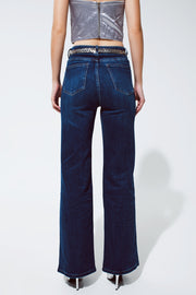 Straight Leg Jeans With Strass Detail in Blue