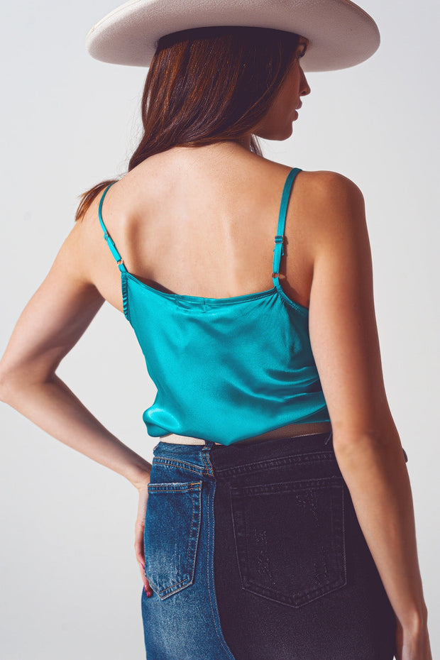 Satin Crop Top in Turquoise