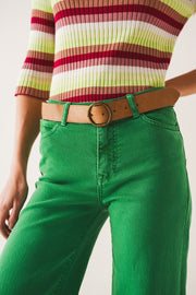 Cotton Blend Wide Leg Jeans in Green