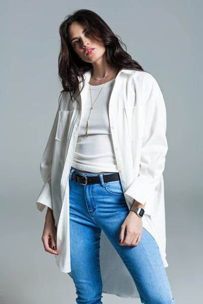 Boyfriend Cut Shirt With 3/4 Sleeve in White