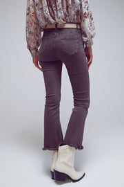 Flare Jeans With Raw Hem Edge in Dark Grey