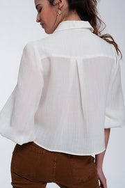 Cropped Shirt With Puff Sleeve in Cream