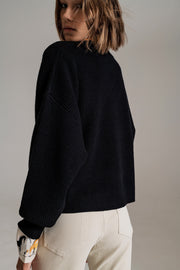 Black Chunky Knitted Relaxed Jumper