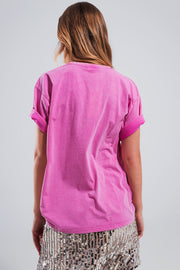 T Shirt in Fuchsia With Text Print