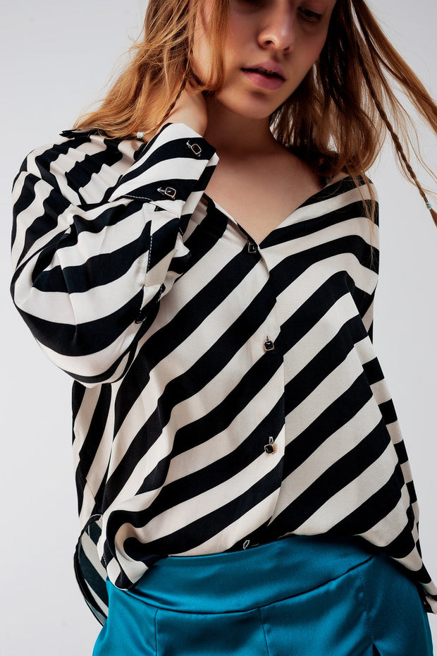 Button Through Oversized Shirt in Stripe