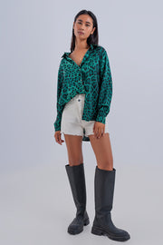 Long Sleeve Soft Shirt in Green Animal Print