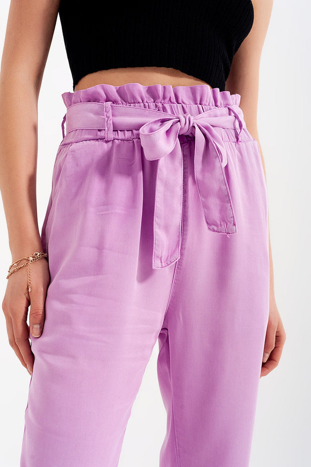 Lightweight Pants With Tie Waist in Purple