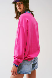 Sweatshirt With Los Angeles 77 Text in Pink