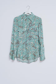 Long Sleeve Shirt in Green Mixed Paisley Floral Print