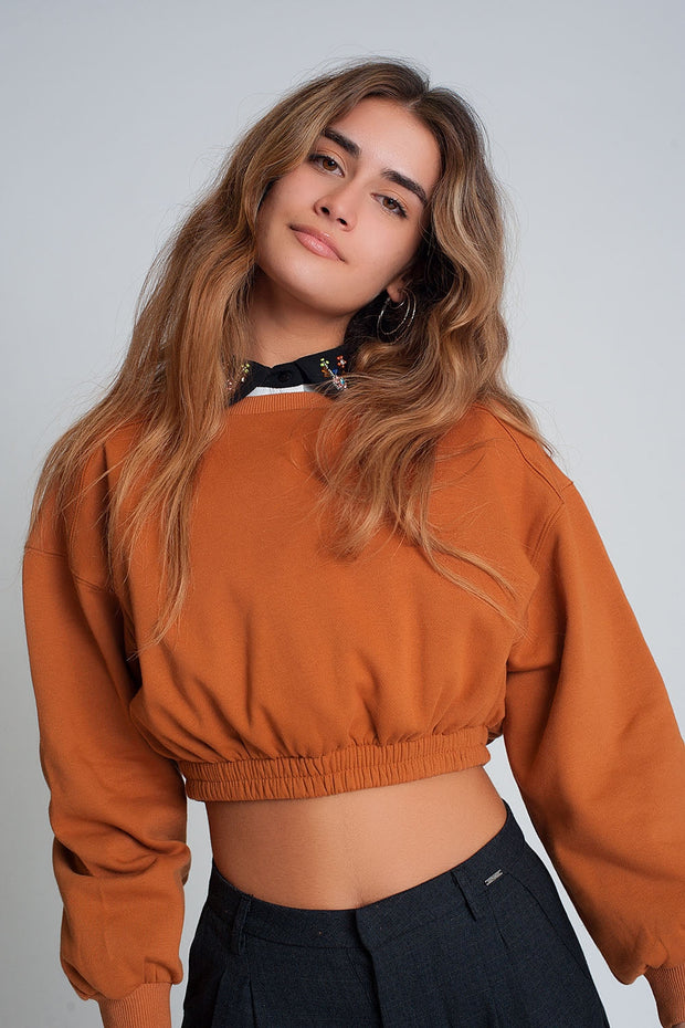 Oversized Cropped Sweatshirt in Camel