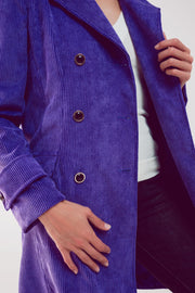 Longline Blazer With Vintage Buttons in Purple Cord