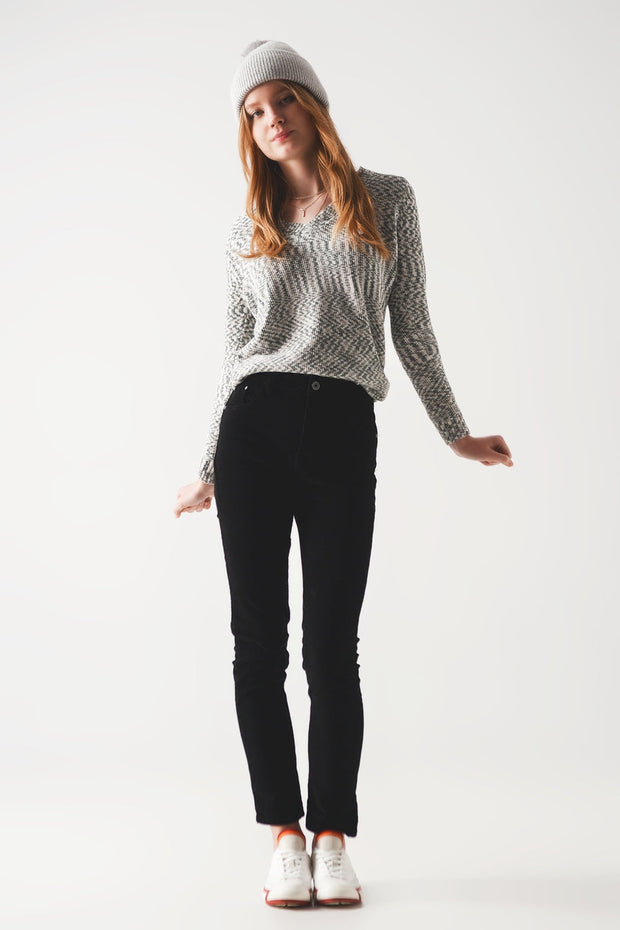 Elastic Cotton Skinny Cord Pants in Black