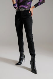 High Waisted Skinny Jeans Distressed at the Hem in Black