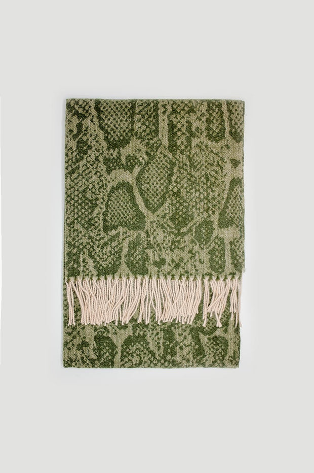 Green Snake Print Scarf With Bangs