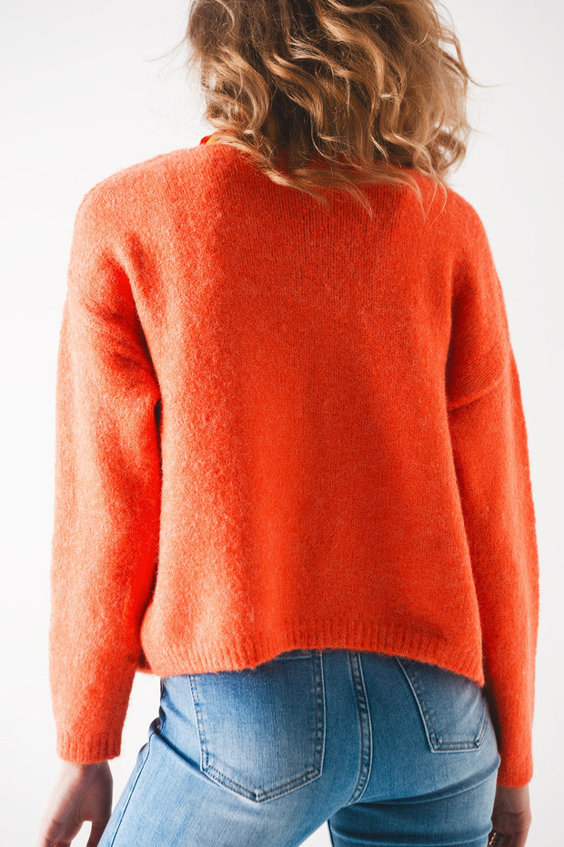 Button Down Cardigan in Orange