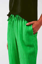 Loose Fit Striped Pants in Green