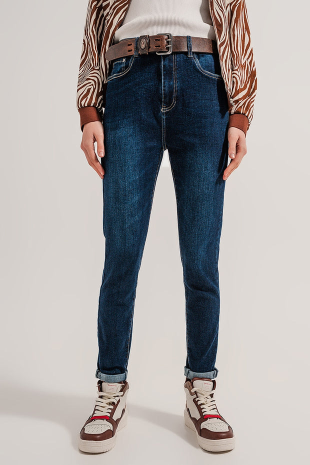 Blend Cotton Straight Leg Jeans in Mid Blue