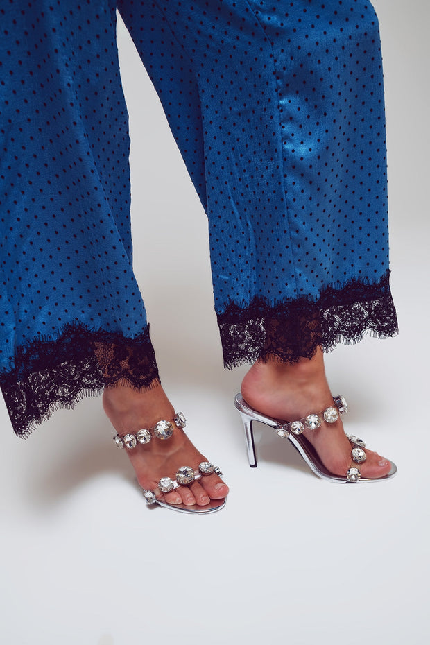 Wide Dotted Pants With Lace at the Hems