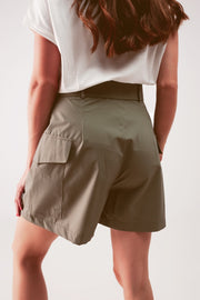 Longline Wide Leg Bermuda Shorts in Khaki